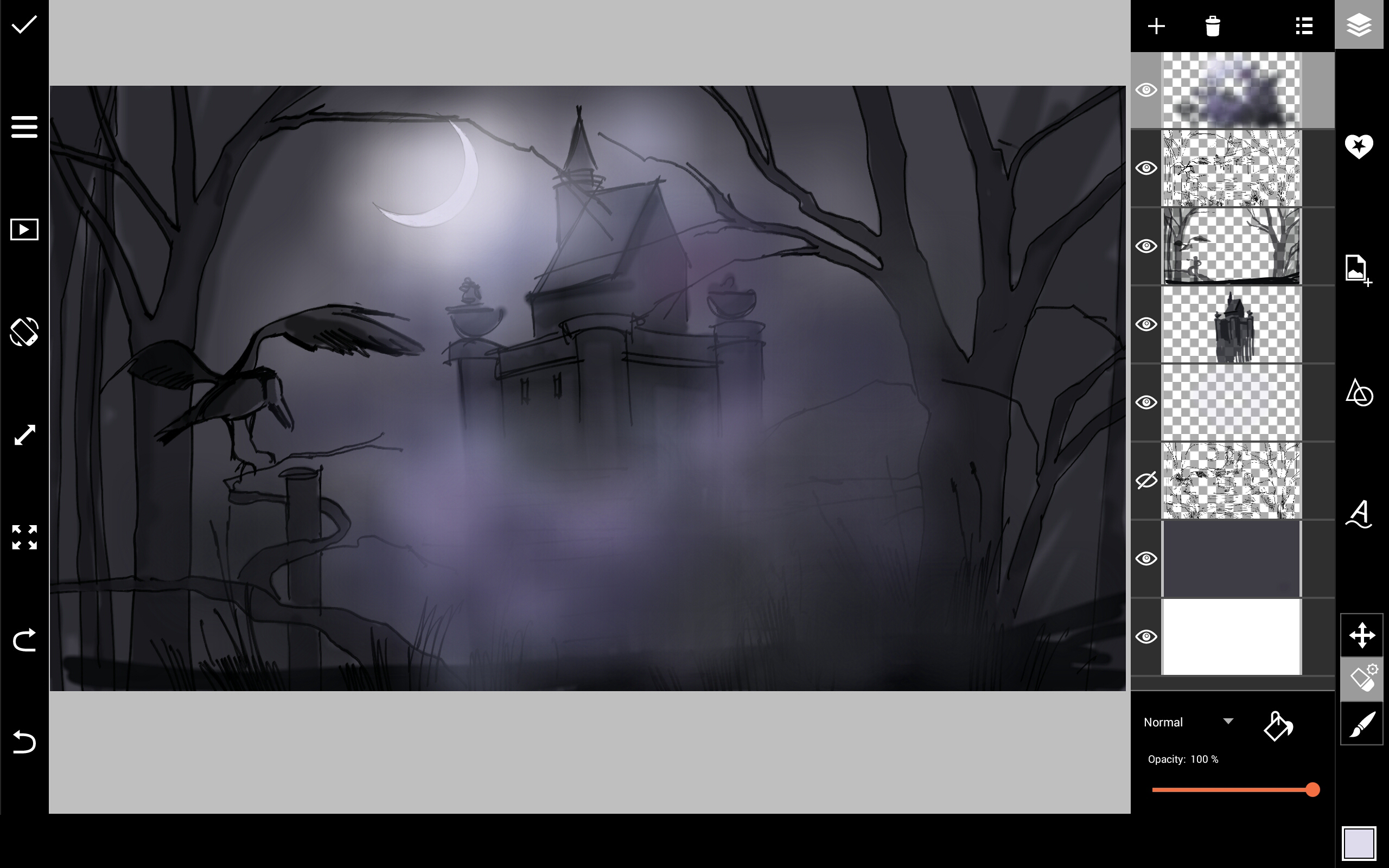 draw moon and fog  for spooky halloween 